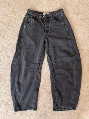 Free People Washed Black Barrel Jeans